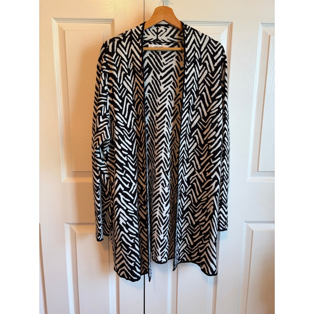 Jones Studio Separates Womens 1X Cardigan Black White Geometric Open Duster